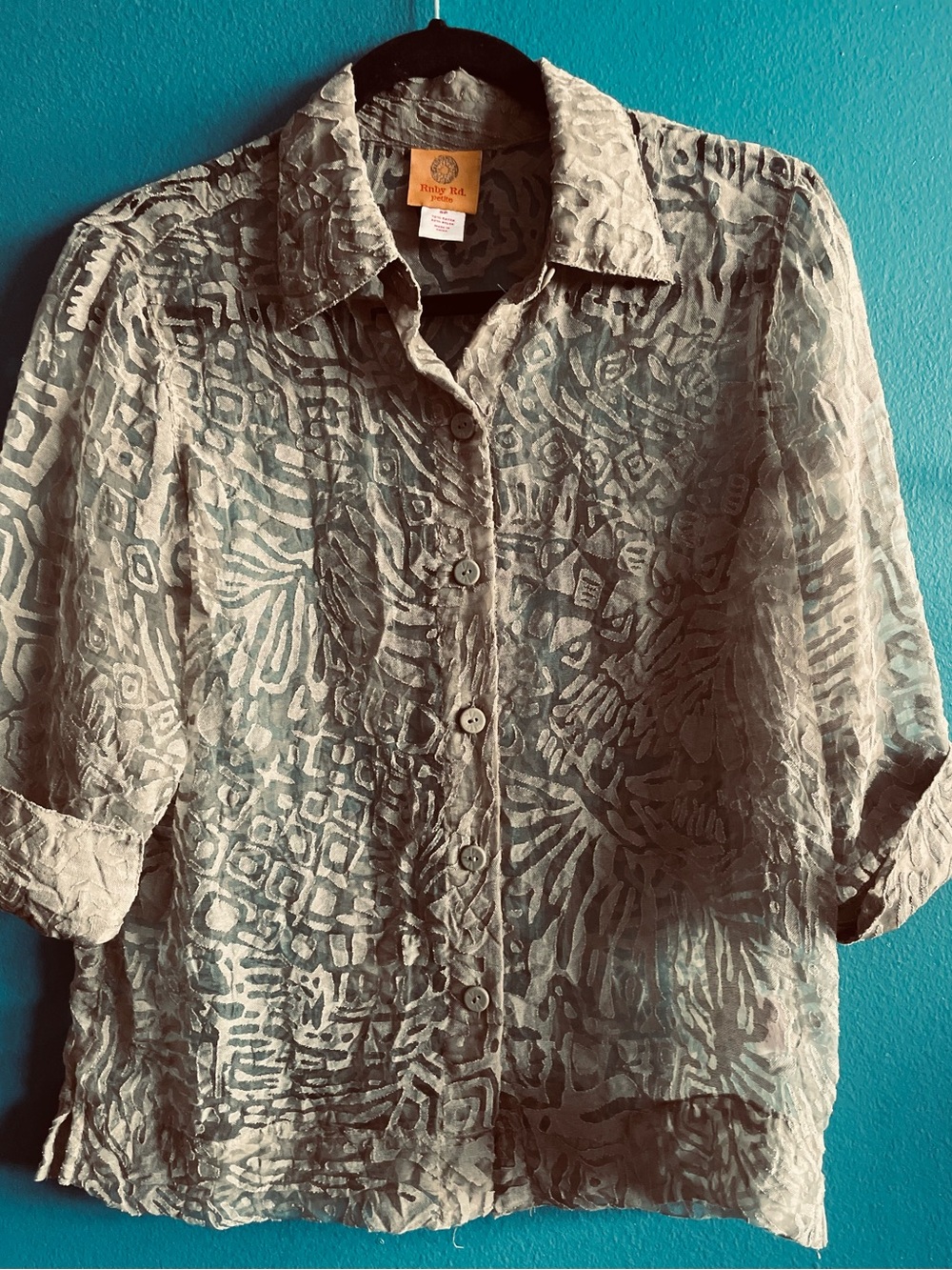 Ruby Rd. Textured Pattern SheerBlouse in Sage